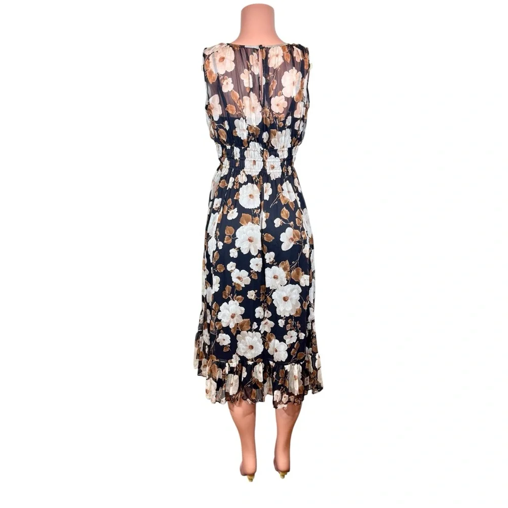 NWT Arbercombie & Fitch Easy High‎ Neck Midi Dress Womens Black Brown Floral XSP